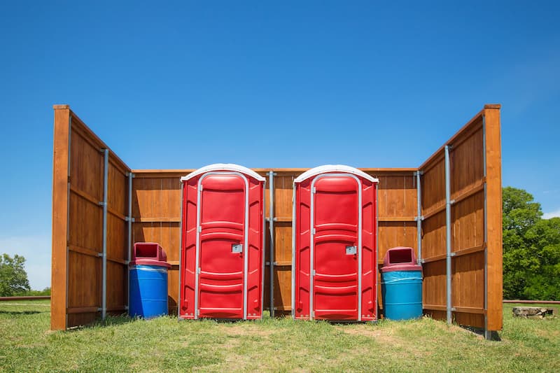 Short-term porta potty units staged for delivery in Cheyenne, Wyoming